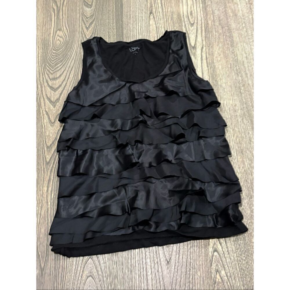 Ann Taylor LOFT Womens Sleeveless Ruffled Tank Top Pullover Cotton Black Size S